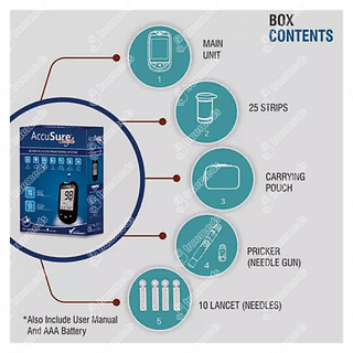 Accusure Simple 4th Generation Blood Glucose Monitor With 25 Test Strips Free