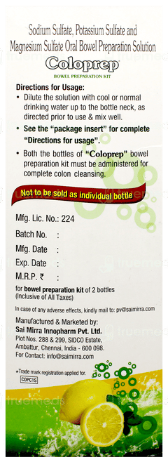 Coloprep Lemon Flavour Bowel Preparation Kit 177Ml Pack Of 2 Solutions Coloprep Lemon Flavour Bowel Preparation Kit 177Ml Pack Of 2 Solutions