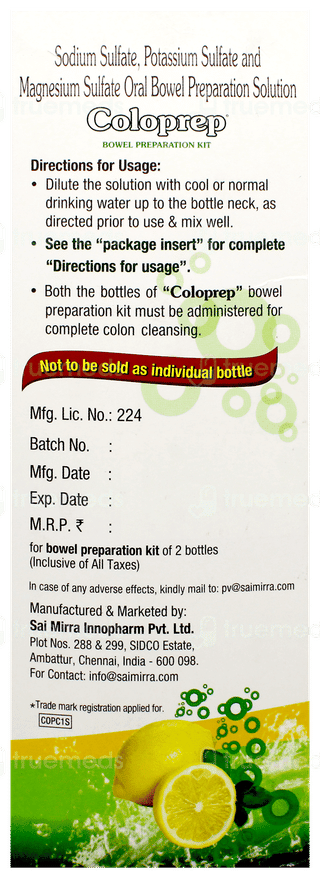 Coloprep Lemon Flavour Bowel Preparation Kit 177Ml Pack Of 2 Solutions