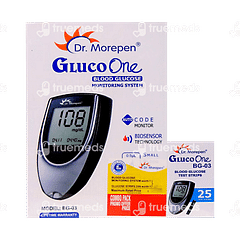 Dr Morepen Bg 03 Gluco One Glucometer With Gluco One Bg 03 Blood Glucose 25 Test Strip Kit 1