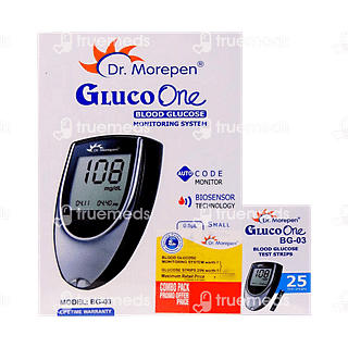 Dr Morepen Bg 03 Gluco One Glucometer With Gluco One Bg 03 Blood Glucose 25 Test Strip Kit 1