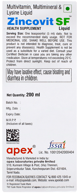 Zincovit Sf Liquid 200ml