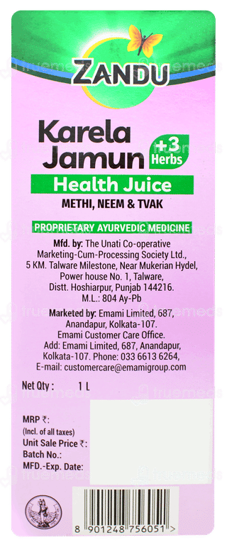Zandu Karela Jamun +3 Herbs Health Juice 1 L