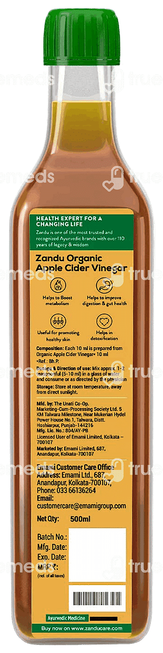 Zandu Organic Apple Cider Vinegar With The Mother 500ml