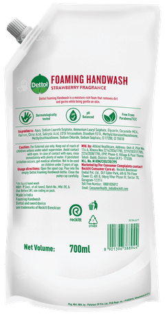 Dettol Strawberry Fragrance Foaming Refill Handwash 700ml