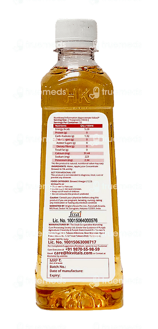 Hk Vitals Apple Cider Vinegar Filtered No Added Sugars 500ml