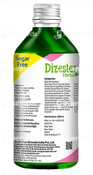 Dr Willmar Schwabe India Dizester Herbal Sugar Free Digestive Tonic 200 ML