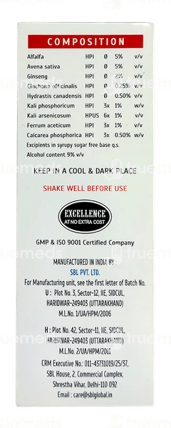 Sbl Alfalfa With Ginseng Sugar Free Tonic 180ml