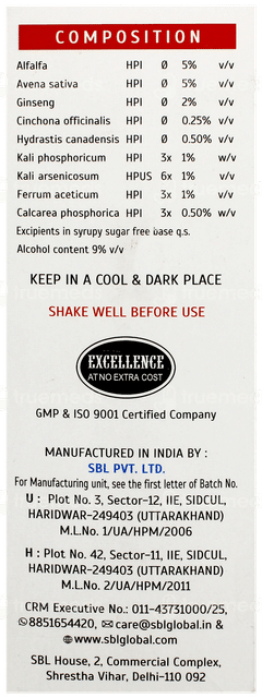 Sbl Alfalfa With Ginseng Sugar Free Tonic 180Ml