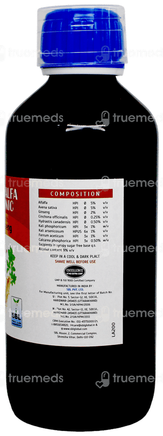 Sbl Alfalfa With Ginseng Sugar Free Tonic 180Ml
