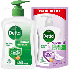 Dettol Original Liquid Handwash 200ml With Sensitive Liquid Refill 175ml Free