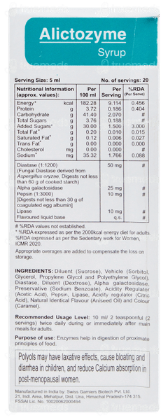 Alictozyme Saunf Flavour Syrup 100ml