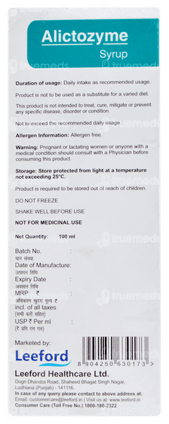 Alictozyme Saunf Flavour Syrup 100ml