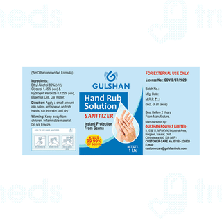 Gulshan Hand Rub Solution Sanitizer 1 Ltr