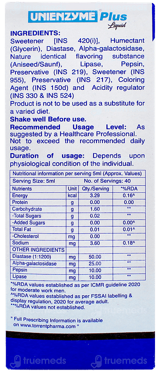 Unienzyme Plus Saunf Flavour Sugar Free Liquid 200ml