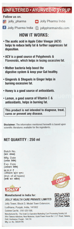 Jolly Fat Go Apple Cider Vinegar 250ml