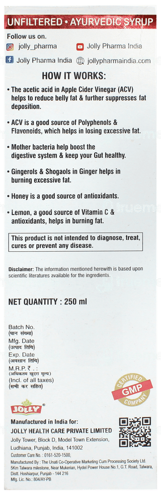 Jolly Fat Go Apple Cider Vinegar 250ml