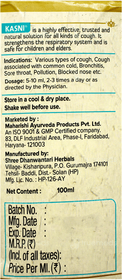 Maharishi Ayurveda Kasni 100Ml With Kanth Sudha Pastille 30 Free