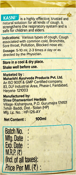 Maharishi Ayurveda Kasni 100Ml With Kanth Sudha Pastille 30 Free