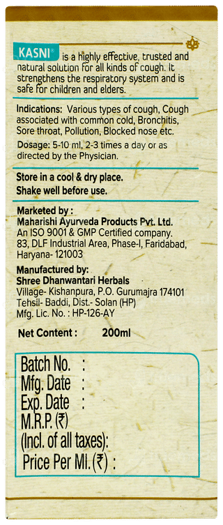 Maharishi Ayurveda Kasni 200ml With Kanth Sudha Pastille 30 Free