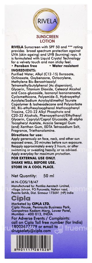 Rivela Spf 50 Sunscreen Lotion 50ml