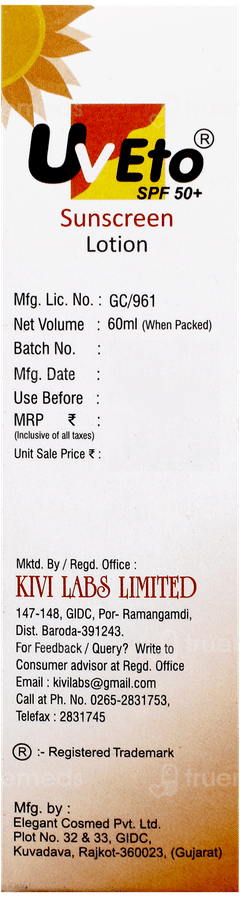 Uveto Spf 50+ Sunscreen Lotion 60Ml