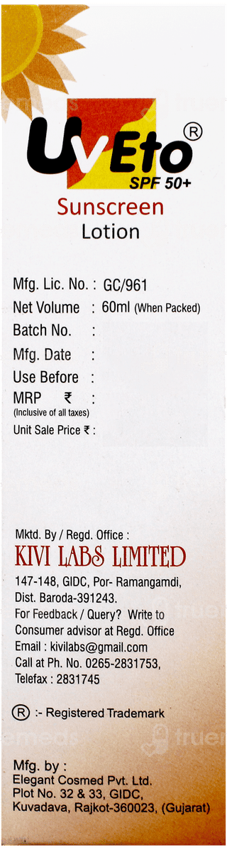 Uveto Spf 50+ Sunscreen Lotion 60Ml