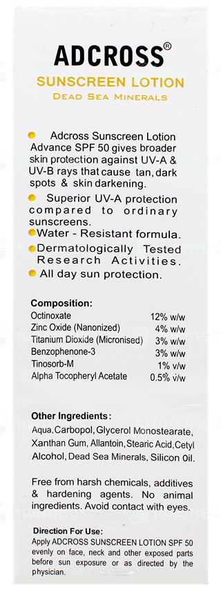 Adcross Spf 50 Pa+++ Sunscreen Lotion 75Ml