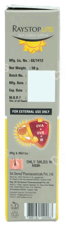 Raystop Lite Spf 30++ Sunscreen Lotion 50Gm