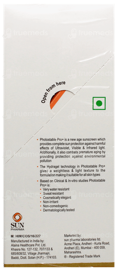 Photostable Pro+ Spf 80+ Pa++++ Hydragel Sunscreen 50Gm Photostable Pro+ Spf 80+ Pa++++ Hydragel Sunscreen 50Gm