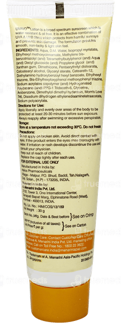 Uvavo Spf 25+ Pa+++ Sunscreen Lotion 30Gm