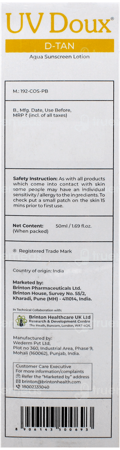 Brinton Uv Doux D Tan Spf 50 Pa++++ Aqua Sunscreen Lotion 50Ml