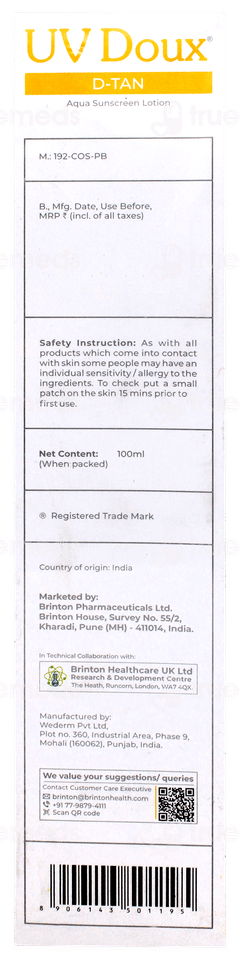 Brinton Uv Doux D Tan Spf 50 Pa++++ Aqua Sunscreen Lotion 100ml