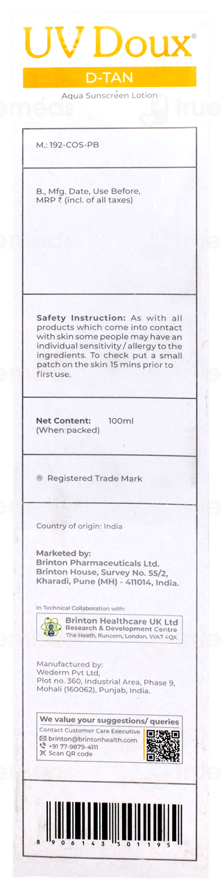 Brinton Uv Doux D Tan Spf 50 Pa++++ Aqua Sunscreen Lotion 100ml