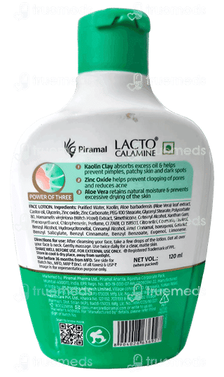 Lacto Calamine Oil Control Kaolin Clay With Aloe Vera Face Lotion 120Ml
