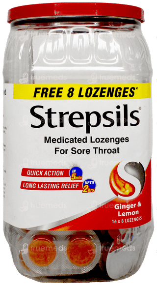 Strepsils Ginger & Lemon Medicated Lozenges 120 + 8 Free