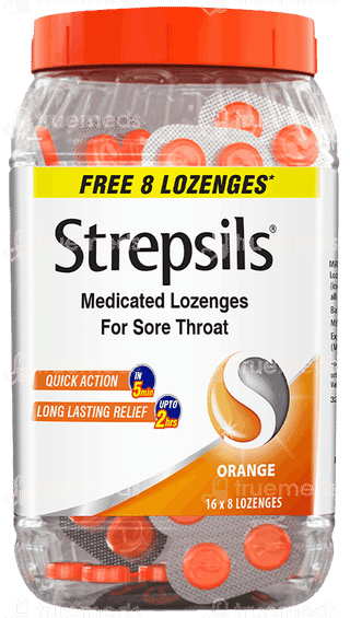 Strepsils Orange Flavour Medicated Lozenges 120 + 8 Free