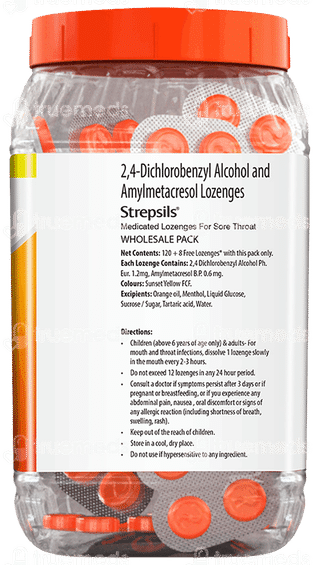 Strepsils Orange Flavour Medicated Lozenges 120 + 8 Free