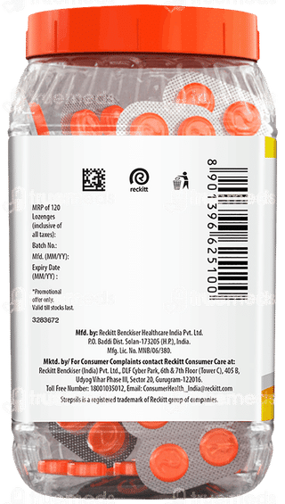 Strepsils Orange Flavour Medicated Lozenges 120 + 8 Free