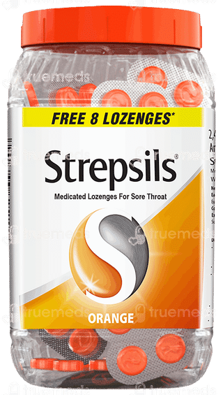 Strepsils Orange Flavour Medicated Lozenges 120 + 8 Free