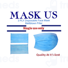 Mask Us 3 Ply Meltblown Filter Disposable Face Mask 100