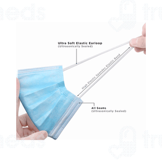 7 Shield 3 Ply Blue Disposable Protective Face Mask 50