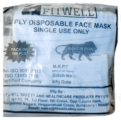 Fitwell 3 Ply Disposable Face Mask 100