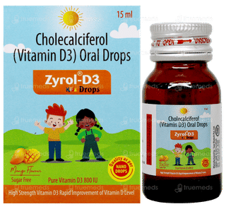 Zyrol D3 Kidz Mango Flavour Sugar Free Oral Drops 15Ml