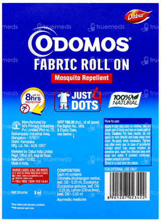 Odomos Mosquito Repellent Fabric Roll On 8ml