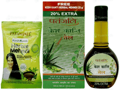 Patanjali Kesh Kanti Tel 100ml + 20ml Extra With 25gm Kesh Kanti Herbal Mehndi Free