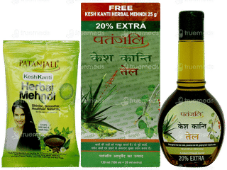 Patanjali Kesh Kanti Tel 100ml + 20ml Extra With 25gm Kesh Kanti Herbal Mehndi Free