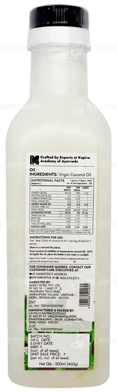 Kapiva Pure Foods Cold Pressed Virgin Coconut Oil 500ml