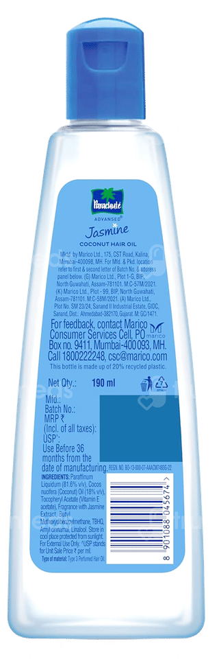Parachute Advansed Jasmine With Vit E Coconut Hair Oil 190Ml
