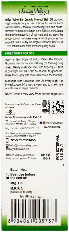 Indus Valley Bio Organic Growout Hair Oil 100Ml